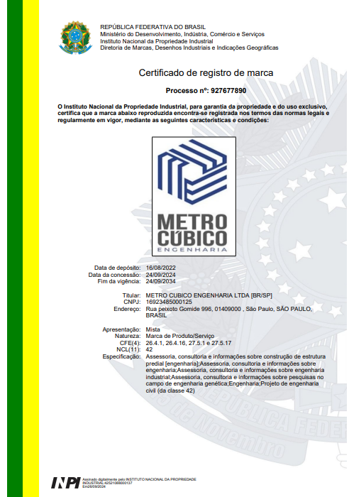 metro cúbico engenharia possui registro inpi
