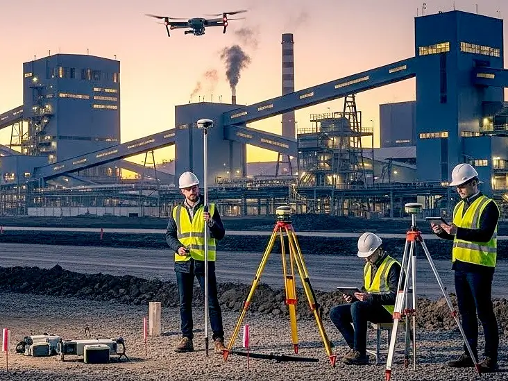 topografia de precisão na montagem industrial