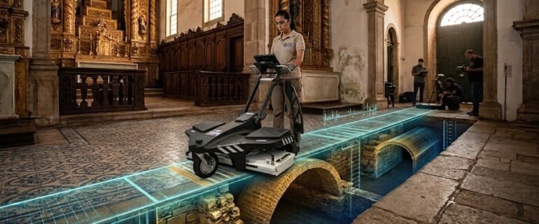 georradar em patrimônio histórico, m3e imagem ilustrando como funciona o georradar em patrimônios históricos, sendo tecnologia não destrutiva