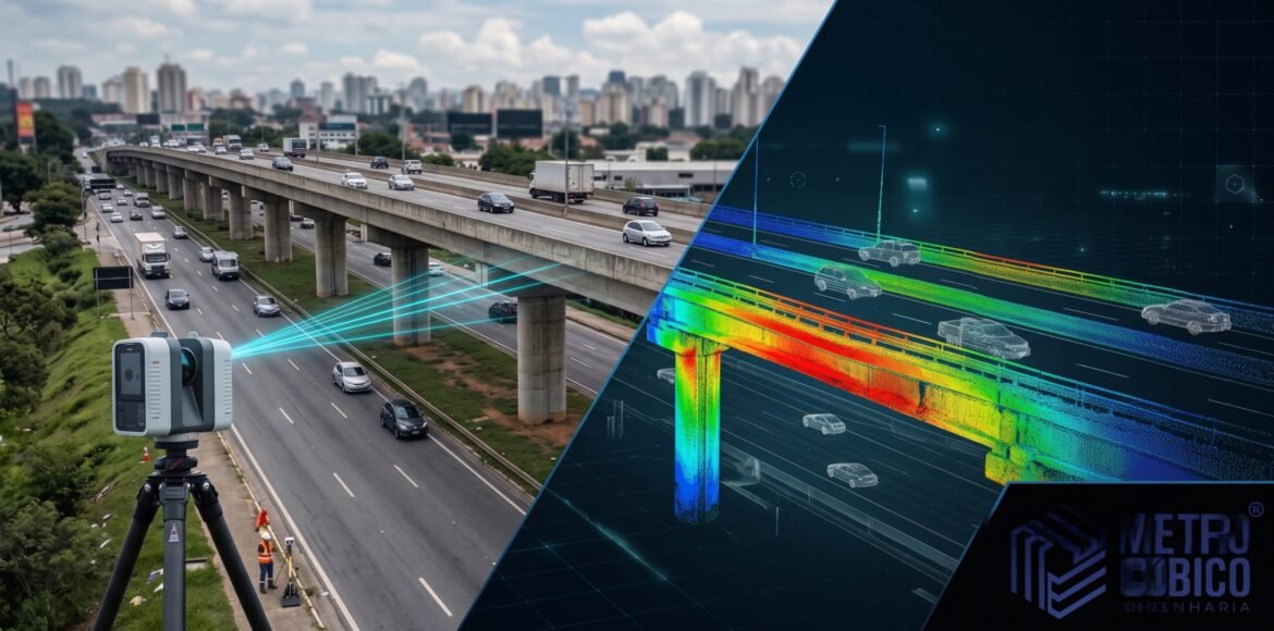 inspeção 3D de pontes e viadutos, laser scanning m3e