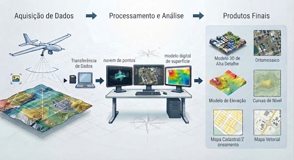 Fluxo De Processamento Cartográfico Do Voo aos Produtos Finais, m3e